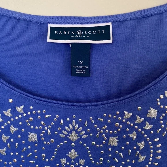 Karen Scott silvery blue cotton tshirt - Picture 5 of 5